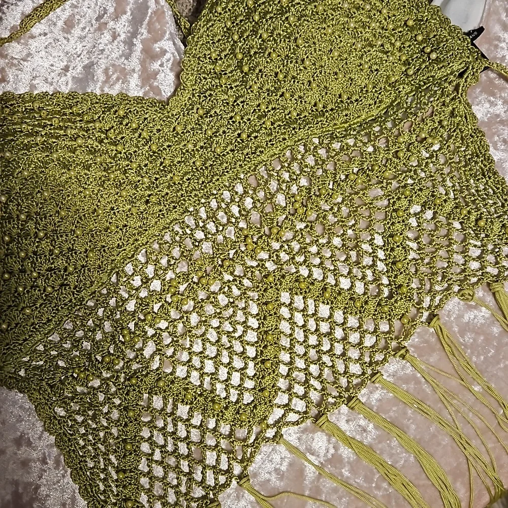 AMERICAN JEANS GREEN BEADED CROCHET CROP TOP SIZE S - Picture 3 of 7